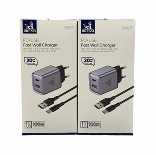 شاحن تايب سي DREAM DR01 20W PD+USB ( ضمان 6 شهور )