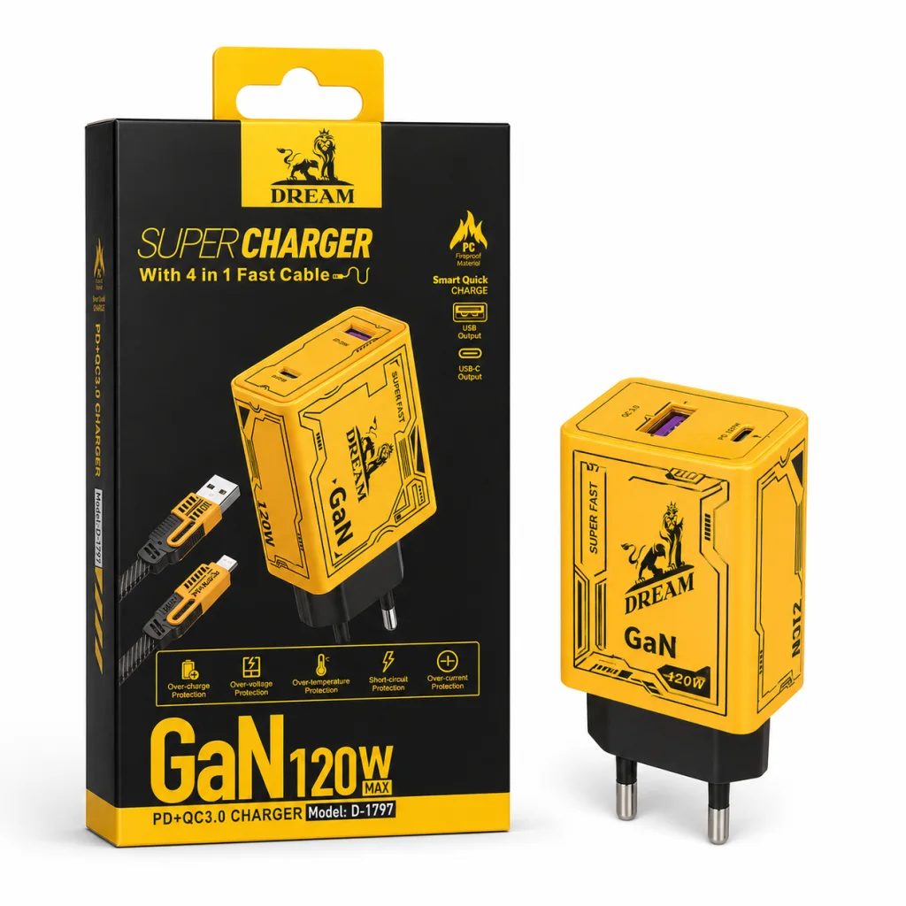 شاحن Dream GaN 120W مع كابل 4 في 1 موديل D-1797 ( ضمان 6 شهور )