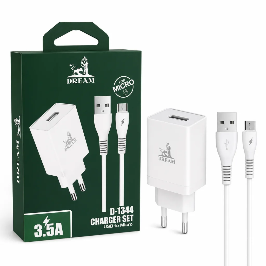 شاحن ميكرو Dream D-1344 M مع كابل USB to Micro ( ضمان 6 شهور )
