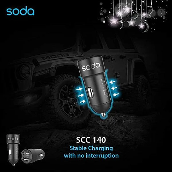 شاحن سيارة Soda SCC140 ( ضمان 6 شهور )