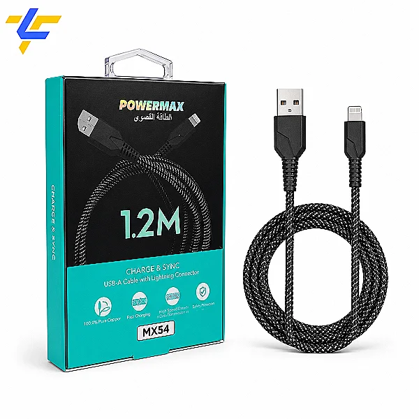 كابل POWERMAX MX54 لايتنينج 1.2 متر شحن ومزامنة للايفون